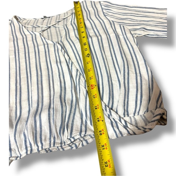Charlotte Russe Navy and White Striped Wrap Criss Cross Front Detail Blouse - Picture 7 of 14